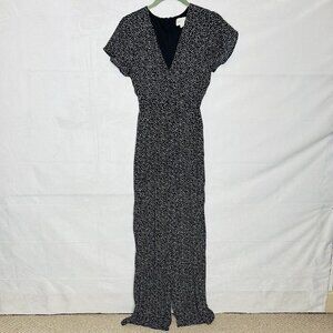 Jun & Ivy Ashaya Jumpsuit Romper Women’s Sz S Black W/ White Polka-Dot V-Neck